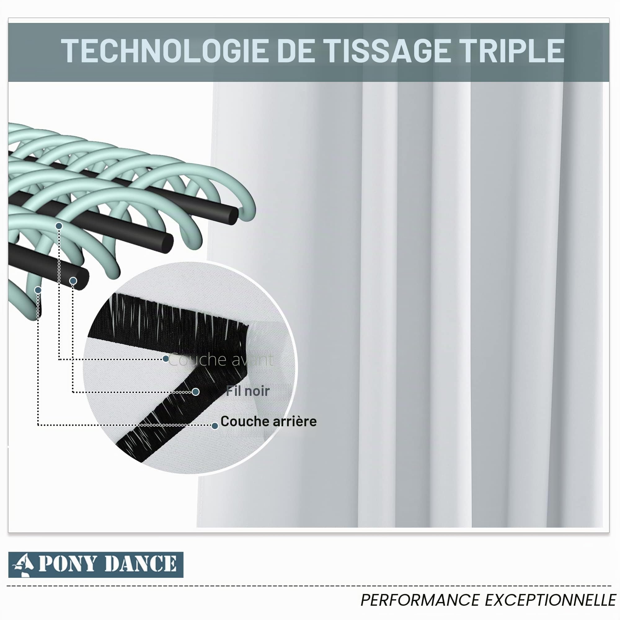 Pony Dance Rideaux d'Extérieur - Rideau Occultant Impermeable à Pattes pour Intérieur Extérieur Thermique Anti Froid Chaleur pour Pergola/Jardin, L 132 x H 213 cm, Gris Blanc, 2 PCS