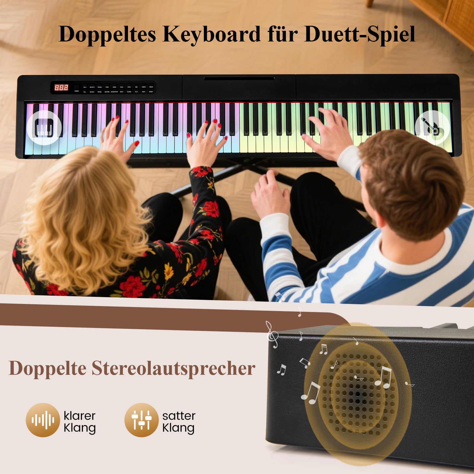 COSTWAY Keyboard Piano 88 Tasten, Digitales Klavier mit MIDI, Sustain Pedal, Musikständer & Tragetasche, E-Piano tragbar für Anfänger, Kinder, Erwachsene (Schwarz)