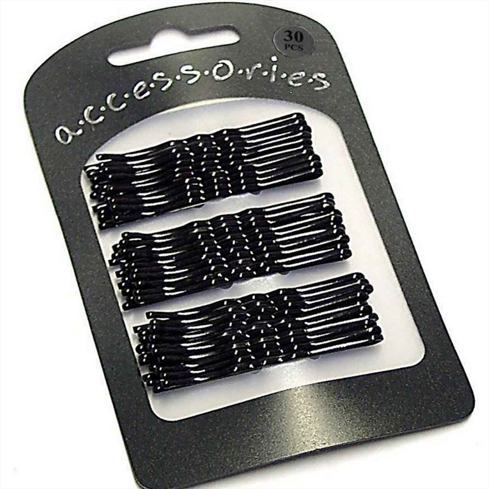 30 Black Traditional Kirby Hair Grips Slides Clips Pins 5cm (2")