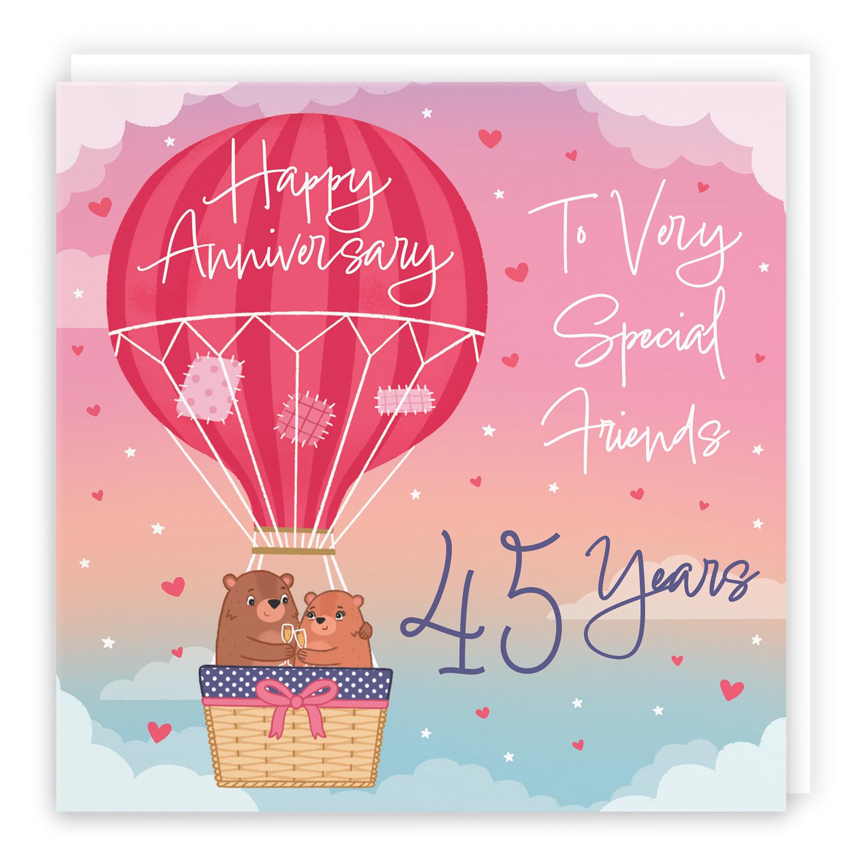 Hunts England, 45th Very Special Friends Hot Air Balloon Anniversary Card, Cute Bears