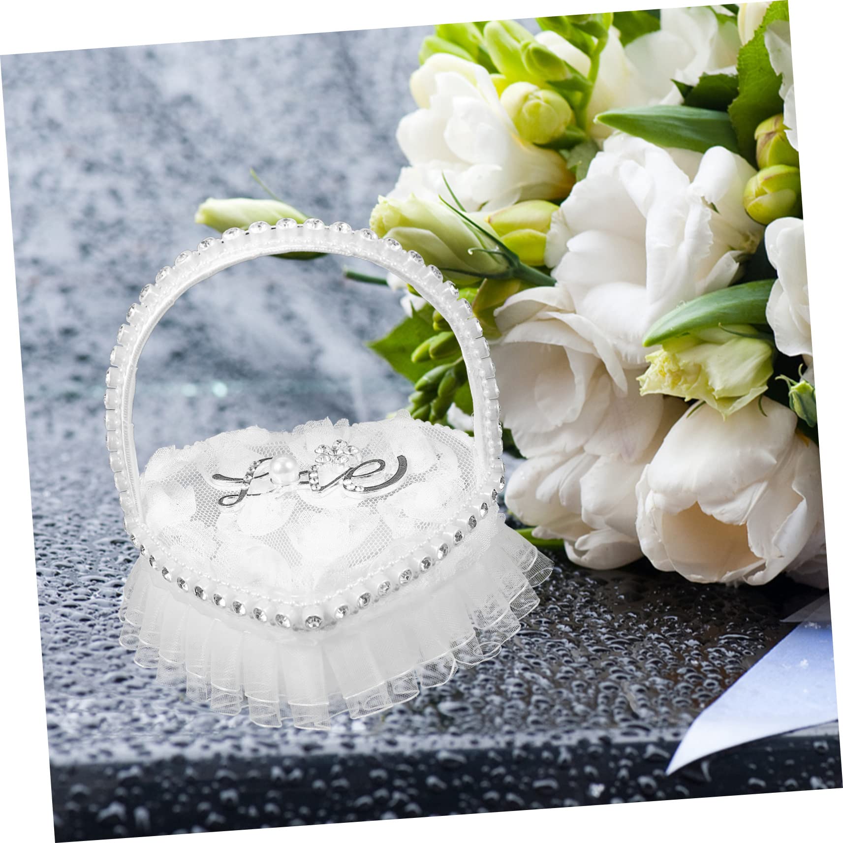 Ciieeo 5 Pezzi Cuscino Di Fidanzamento Con Maniglia Cuscino A Forma Di Cuore in Pizzo Per Matrimonio Da Donna