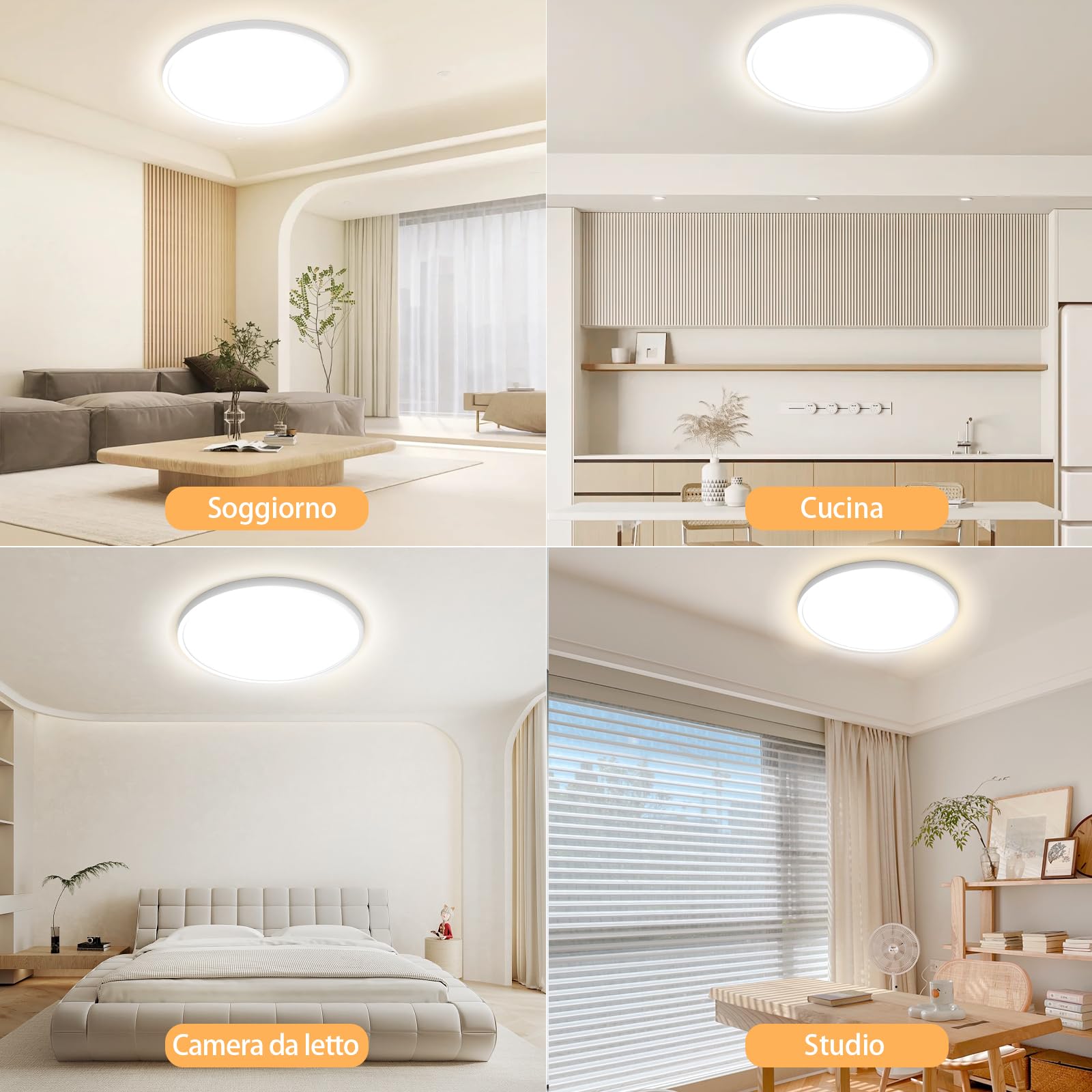 Yexati Plafoniera Soffitto 30CM, 24W 3200LM Lampada da Soffitto 6000K/4000K/3000K IP54 Impermeabile Rotonda Piatta Plafoniere Moderno Sottile per Soggiorno Bagno Cameretta Cucina Seminterrato Ufficio