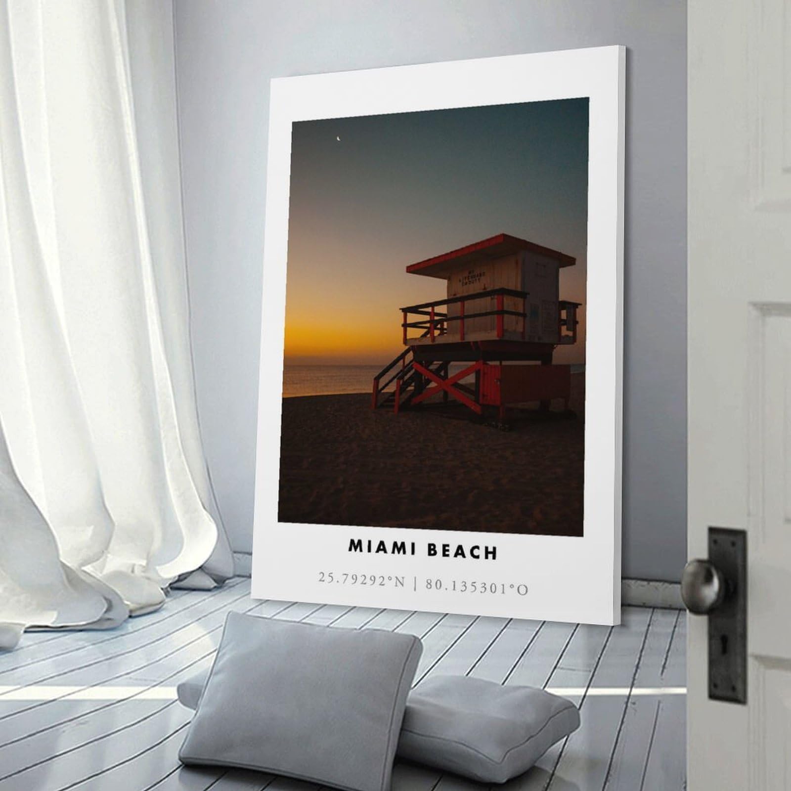 Junmoney Miami Beach Lifeguard Stand Wall Picture Print 20x30inch(50x75cm), for Entrance Spaces, Stair Walls Or Halls, Decorative Canvas Styling for Entry Areas