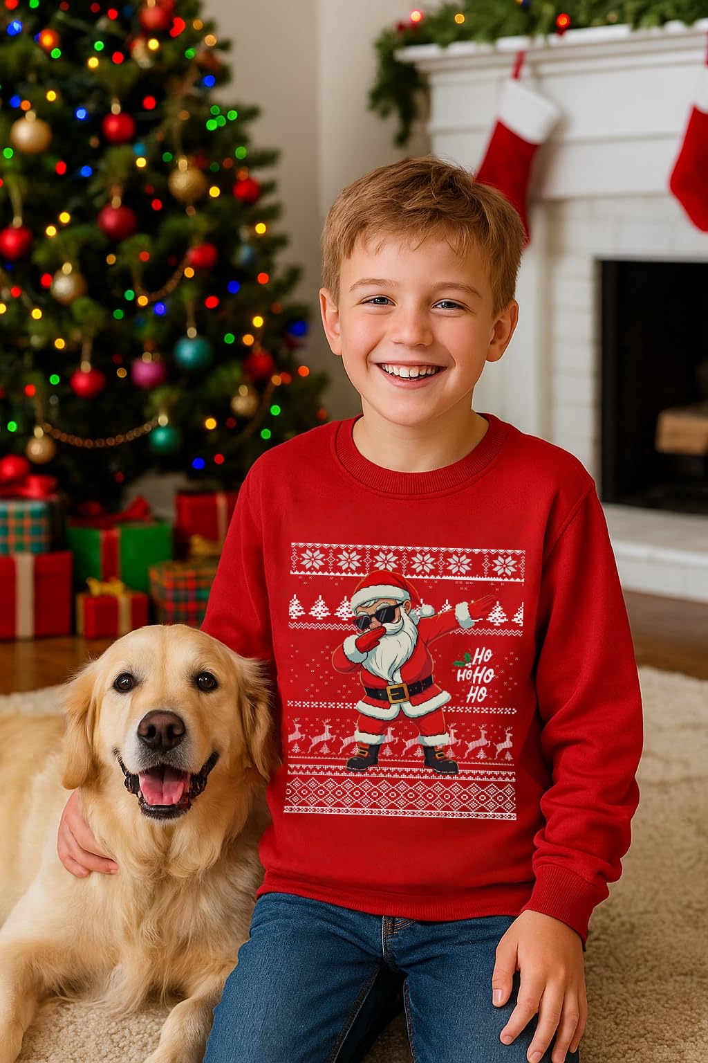 Glimnerize Christmas Kids Tops Sweatshirt Santa Claus Crew Neck Unisex Christmas Jumper Sweater Red-B2 11-12Y(150) - Image 4