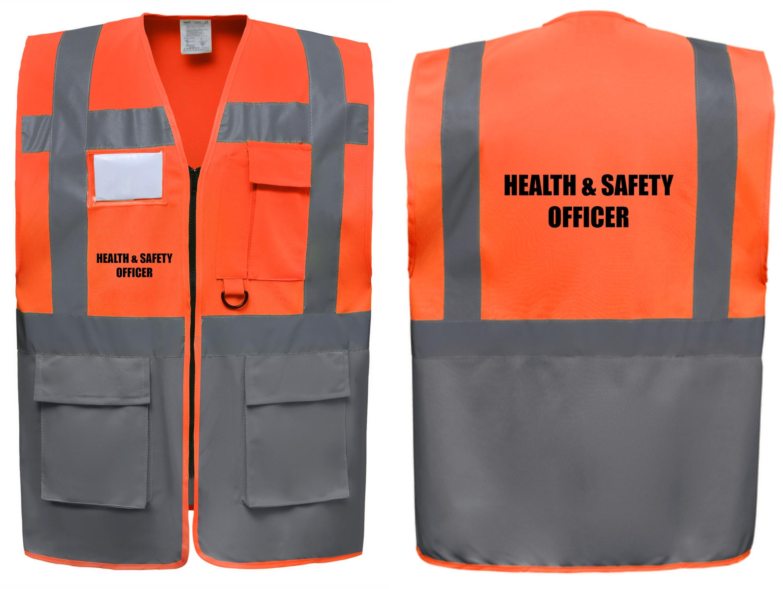 Health & Safety Officer Two Tone Zipped Hi Vis Vest High Visibility Safety Waistcoat Pockets Reflective Bands Event Staff, Event Support, 13 Colour Options Brook Hi Vis (Orange/Grey, 2XL)