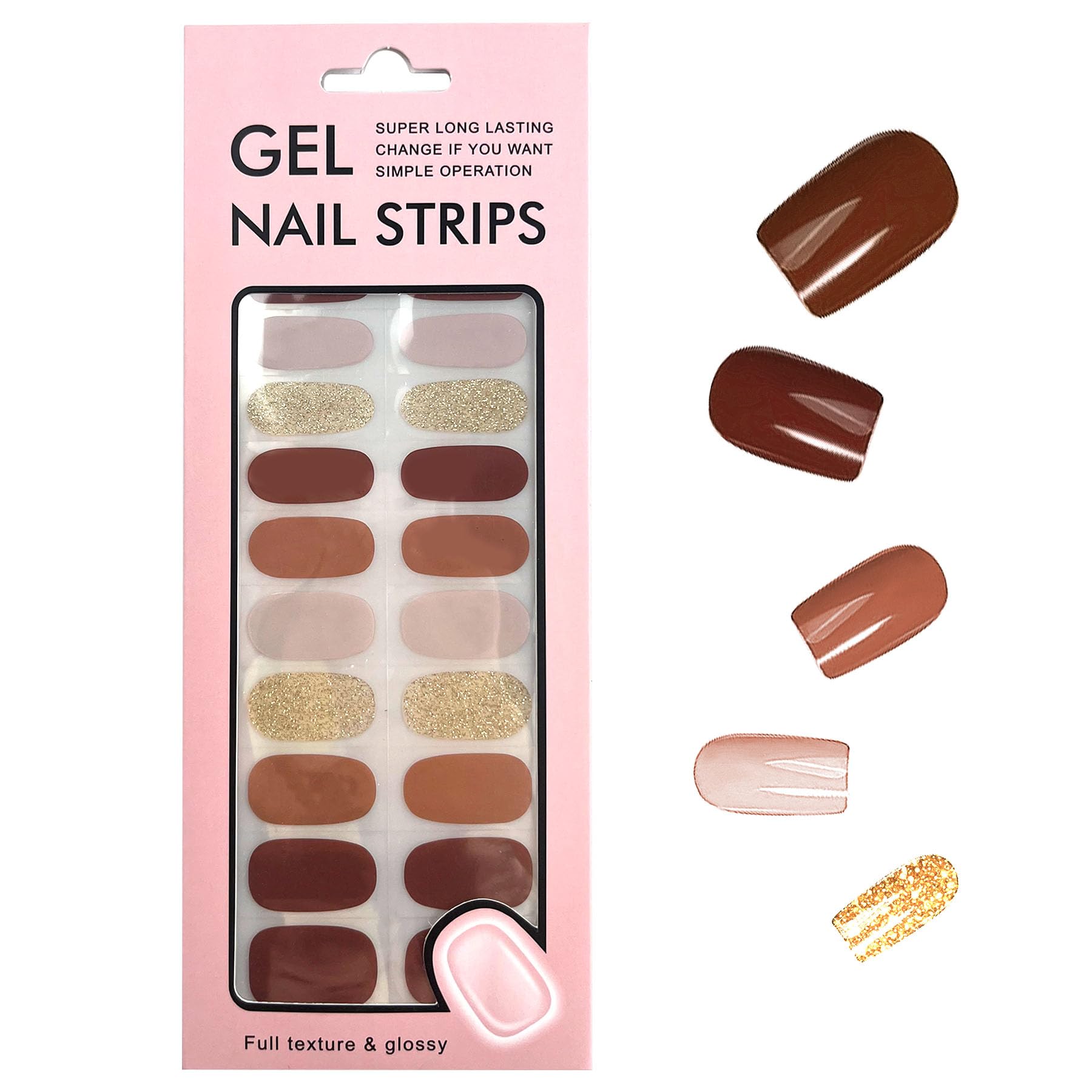 EKIND Gel Nail Strips, 22 Fully Cured Nail Wraps, UV Free Nail Polish Stickers, Long Lasting Salon-Quality Nail Stickers, for nail art enthusiasts to DIY nail decorations (Coffee Blend)