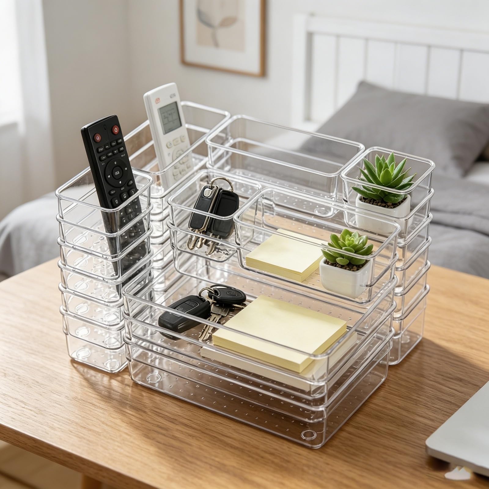 TYNGBT 25-Piece Clear Drawer Organizer Set, Multi-Use Plastic Bins for Family Home Organization