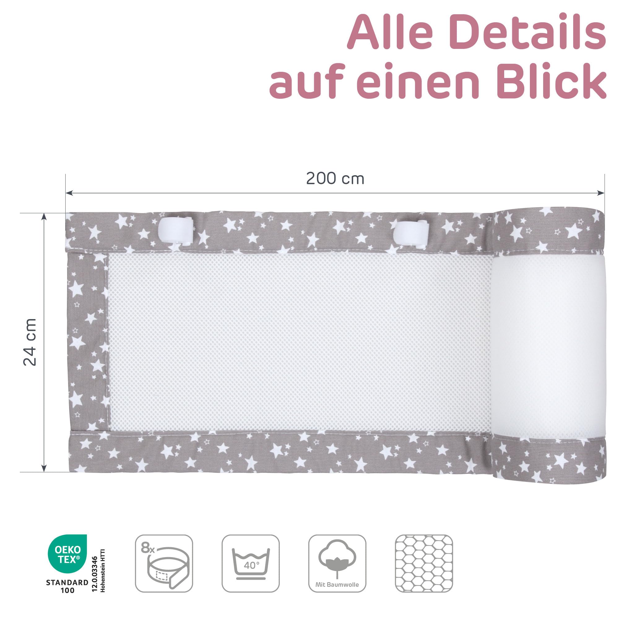 babybay Nestchen 3D Mesh-Piqué passend für Modell Boxspring XXL, taupe Sterne weiß