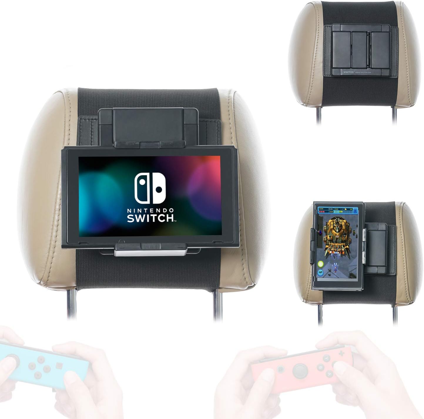 TFYNinitendo Switch Car Mount Swivel Car Headrest Mount Holder for Game Machine Nintendo Switch and Other 5 to 10.5 Inch Phones and Tablets