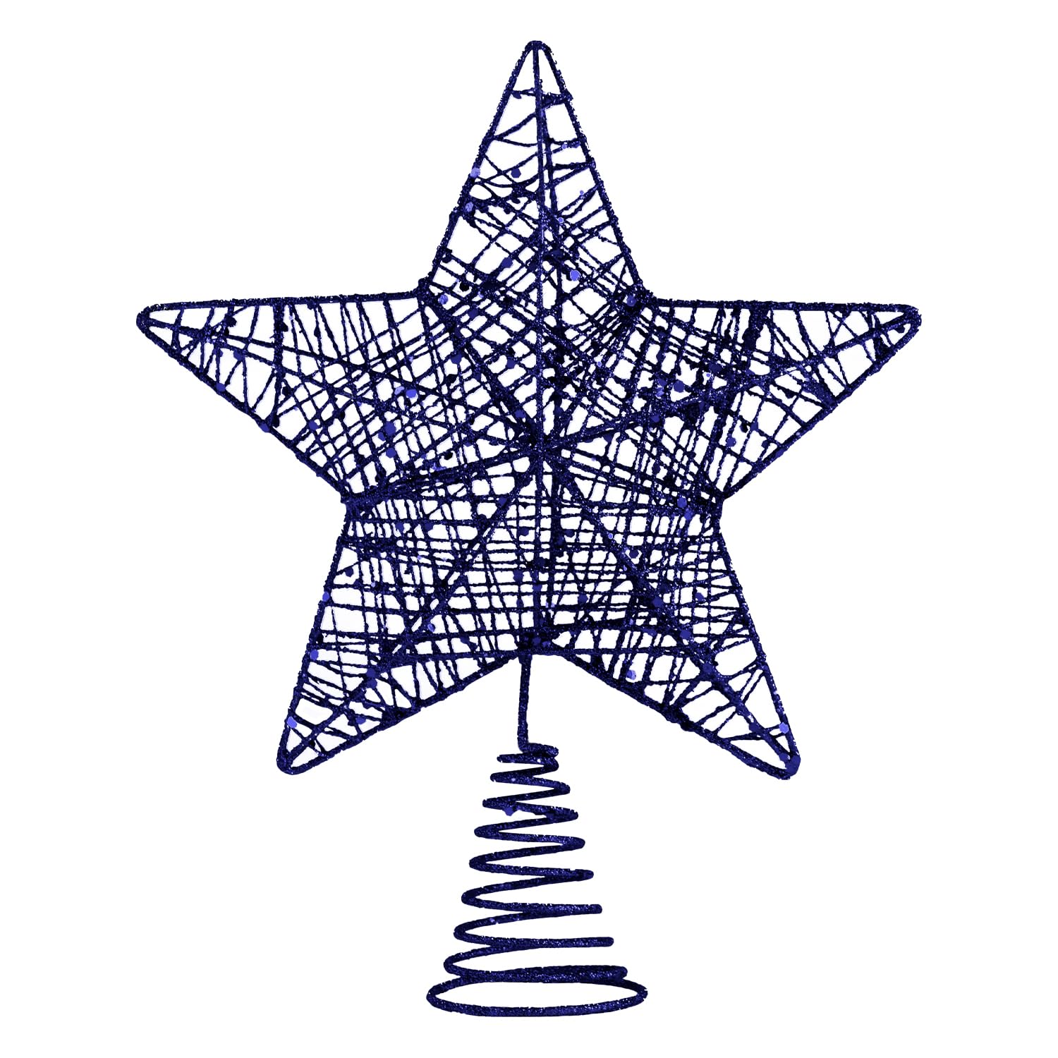 VEYLIN Christmas Tree Topper, Glittered Hollow Star Xmas Tree Topper, Metal Wire, 25 x 20cm, Xmas Ornament Home Decoration（navy blue）