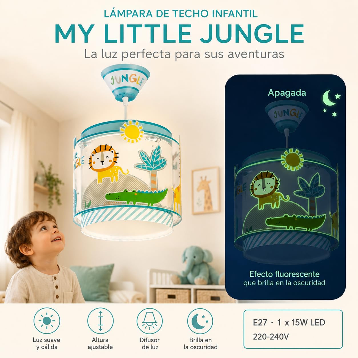 Dalber Lámpara Techo Colgante Infantil Animales Jungla E27 My Little Jungle Multicolor