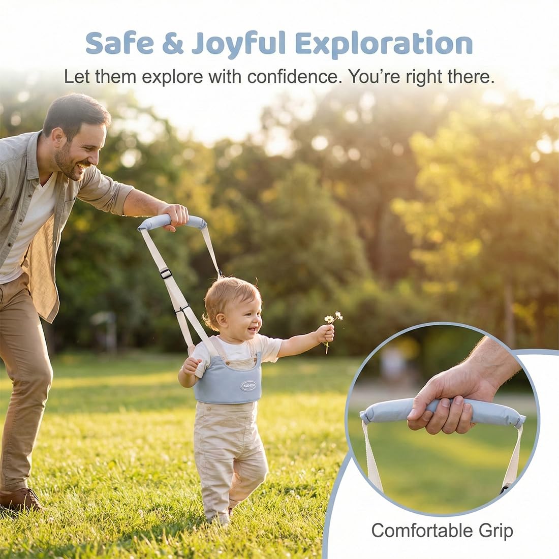 GWEOR Arnes bebe para caminar Correa Bebe Para Caminar, Ajustable Arnés de Seguridad Bebe con Hebilla de Seguridad Diseño de Malla Transpirable Arnes Bebes, Cinturón de Andador a Pie de Caminado, Azul - 4