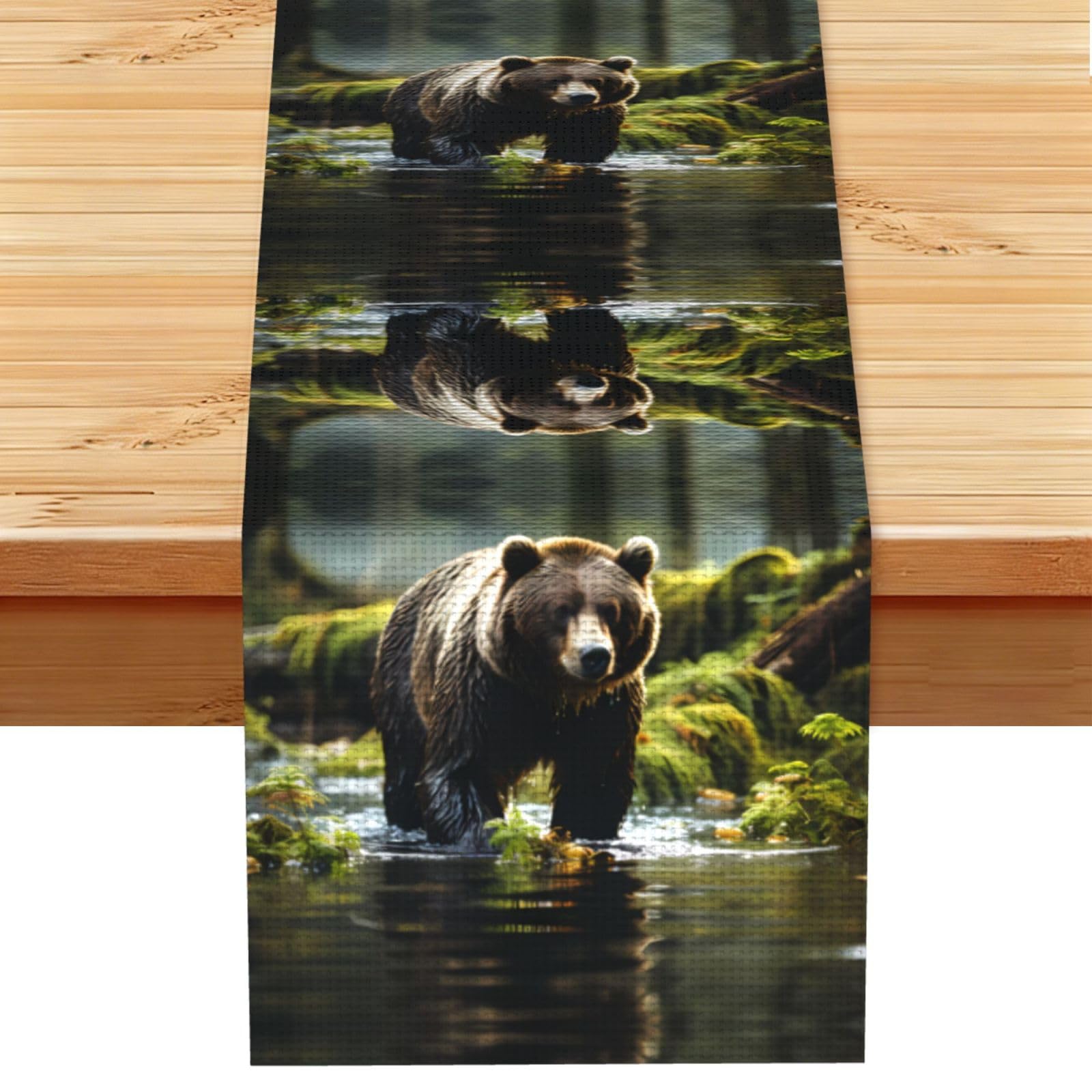 brown bear pounce Linen Feel Table Runner Wedding Party Home Decoration