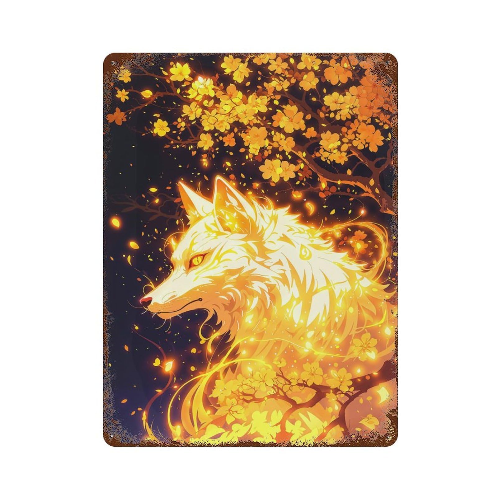 Rusty Metal Tin Sign with White Wolf Spirit Design 15.7"x11.8", for Farmhouse, Kitchen And Entryway Decor, Rustic Home Decor