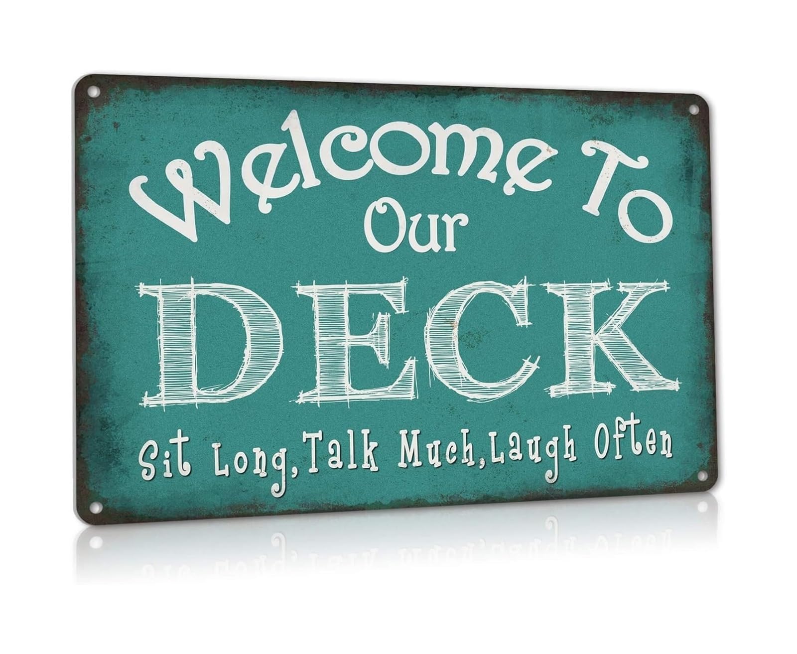 MCQWOMFQAK Outdoor Deck Sign Vintage Tin Welcome Sign Farmhouse Wall Decor for Porch Backyard Garden Rustic Metal Art Home Entrance 8 X 12 in