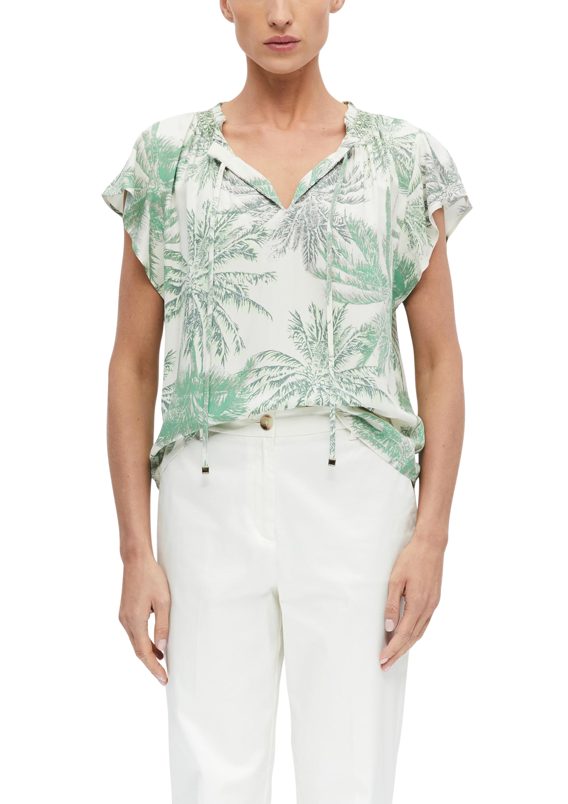 s.Oliver Women's 2178669 Blouse with Ruffle Collar (Pack of 1), White, 18