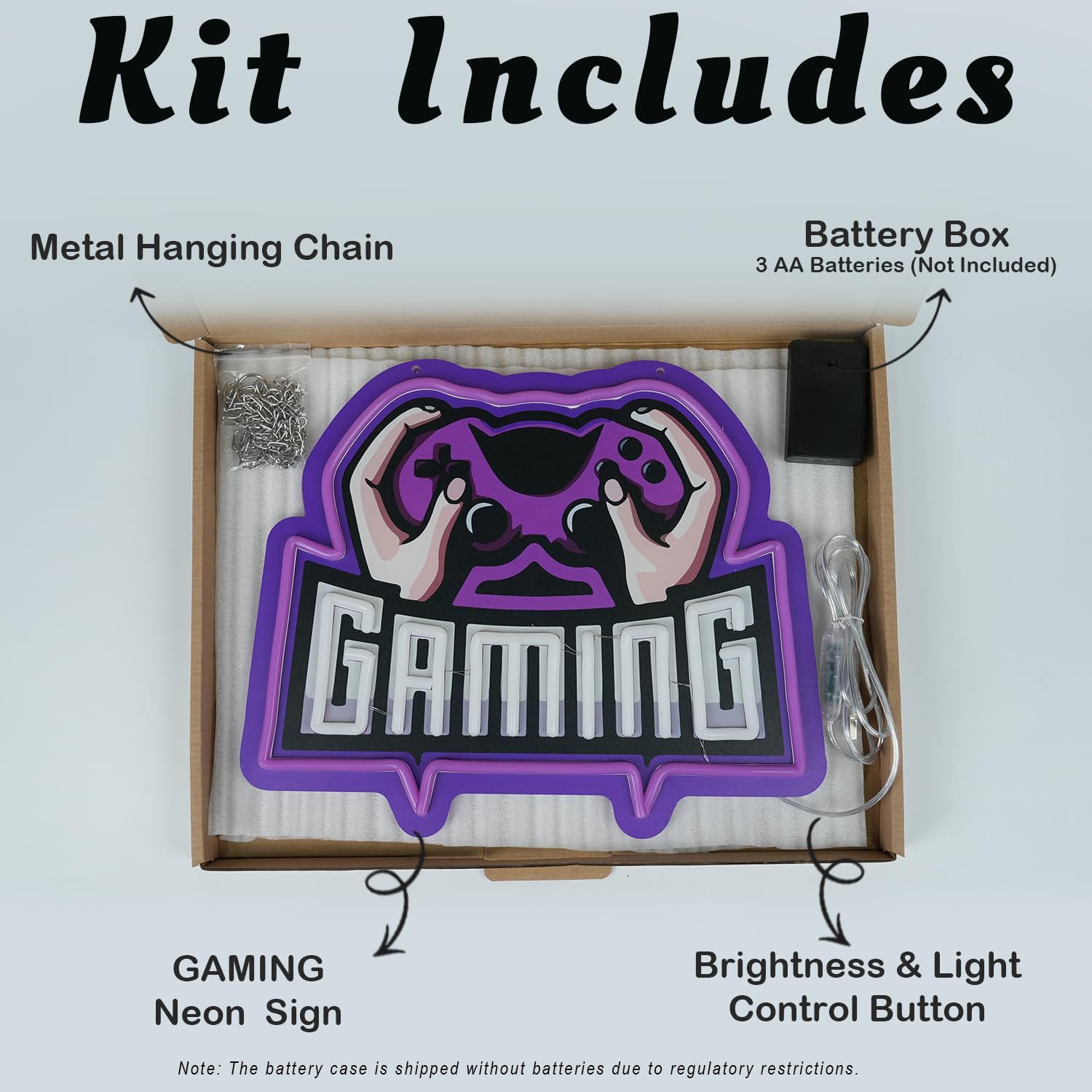 Insegna al neon per decorazione della stanza dei giochi, 36,3 x 30,2 cm, luce LED gamepad con oscuramento a 10 livelli, cartello da parete stampato UV per camera di adolescenti, USB o