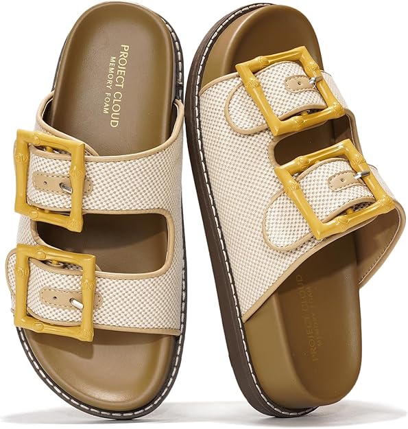 Project Cloud Platform Summer Sandals for Women 2025 - Comfortable and Adjustable Straps Summer Slides with Memory Foam Insole - Non-Slip Casual Womens Sandals