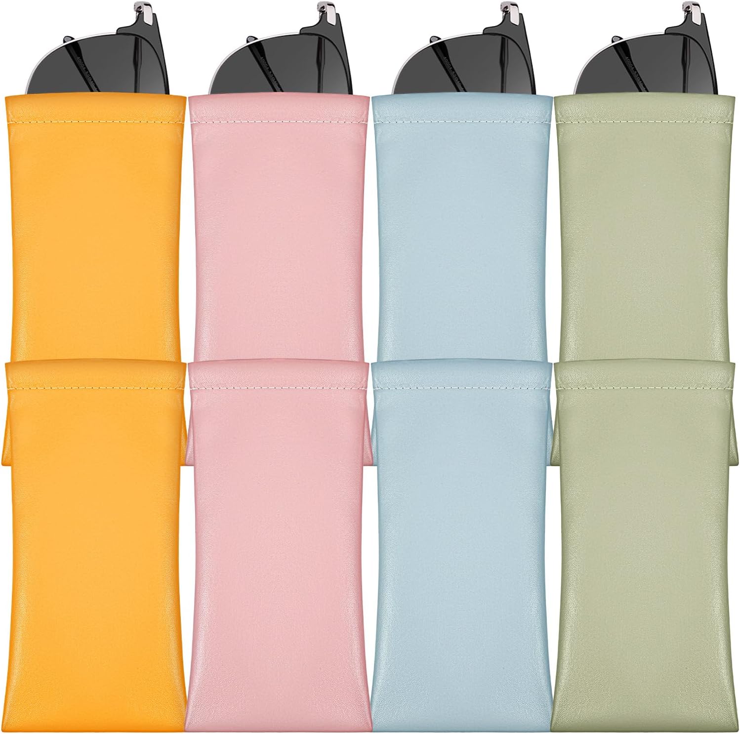 8 Pack PU Leather Glasses Case, Soft Squeeze Top Eyeglass Pouch, Portable Waterproof Anti-Scratch Sunglasses Holder, 4 Colors