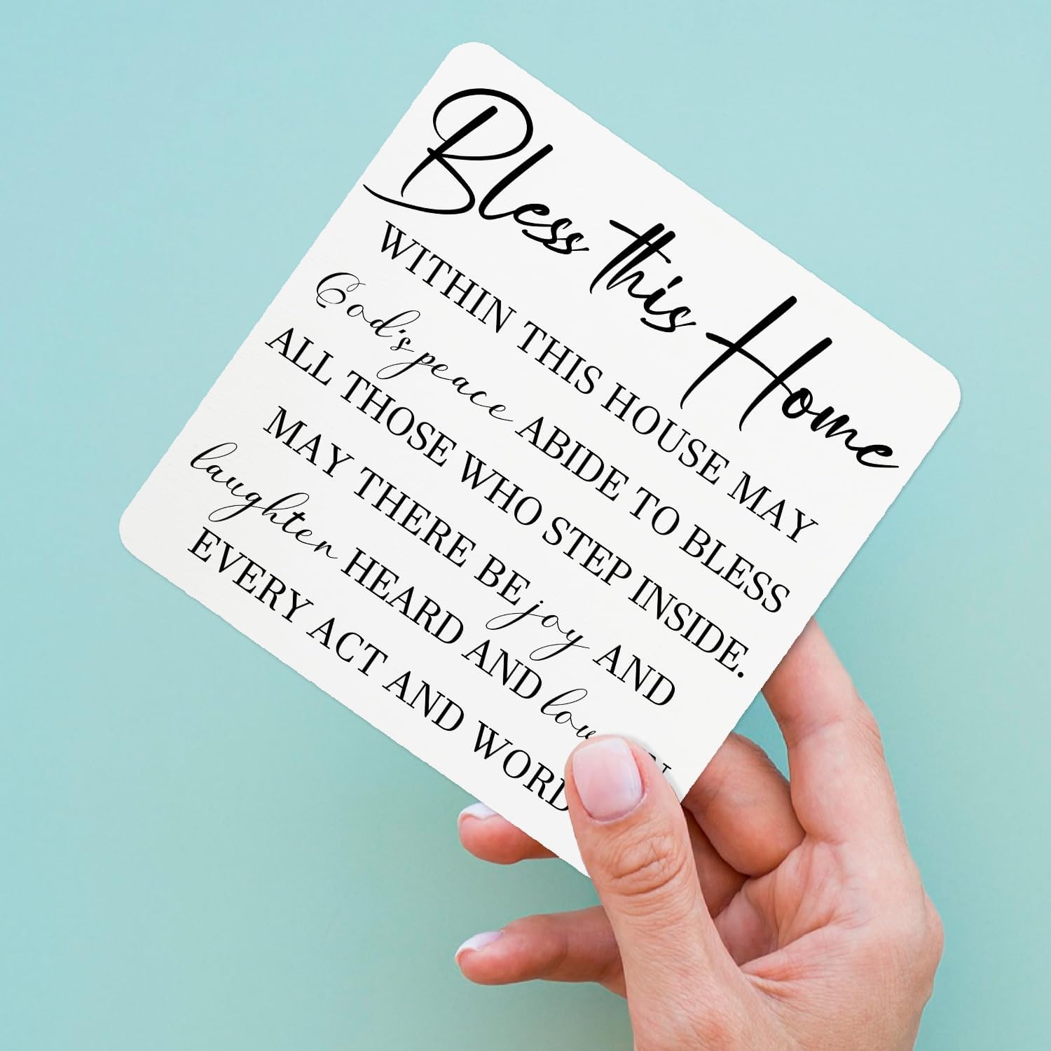 Bless This Home Housewarming Wooden Decor 5"X5", Bless This Home Wooden Desk Table Stand Sign, Christian House Warming Decorative Gifts for Man Woman Couple - Image 5