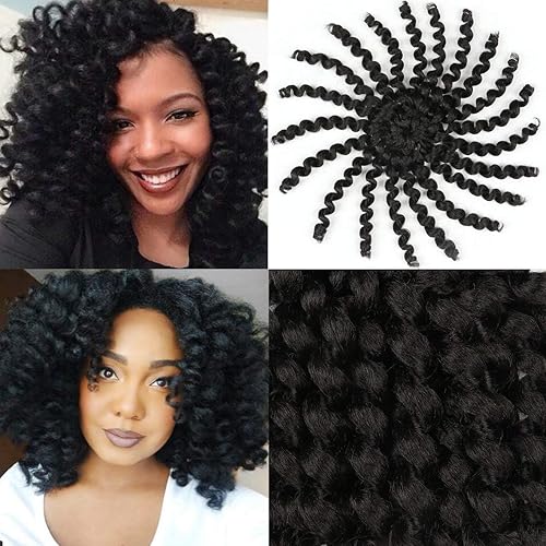 Leeven 3 piezas de trenzas rizadas tipo varita de 8 pulgadas, color negro natural jamaicano con rebote africano, colección africana, cabello