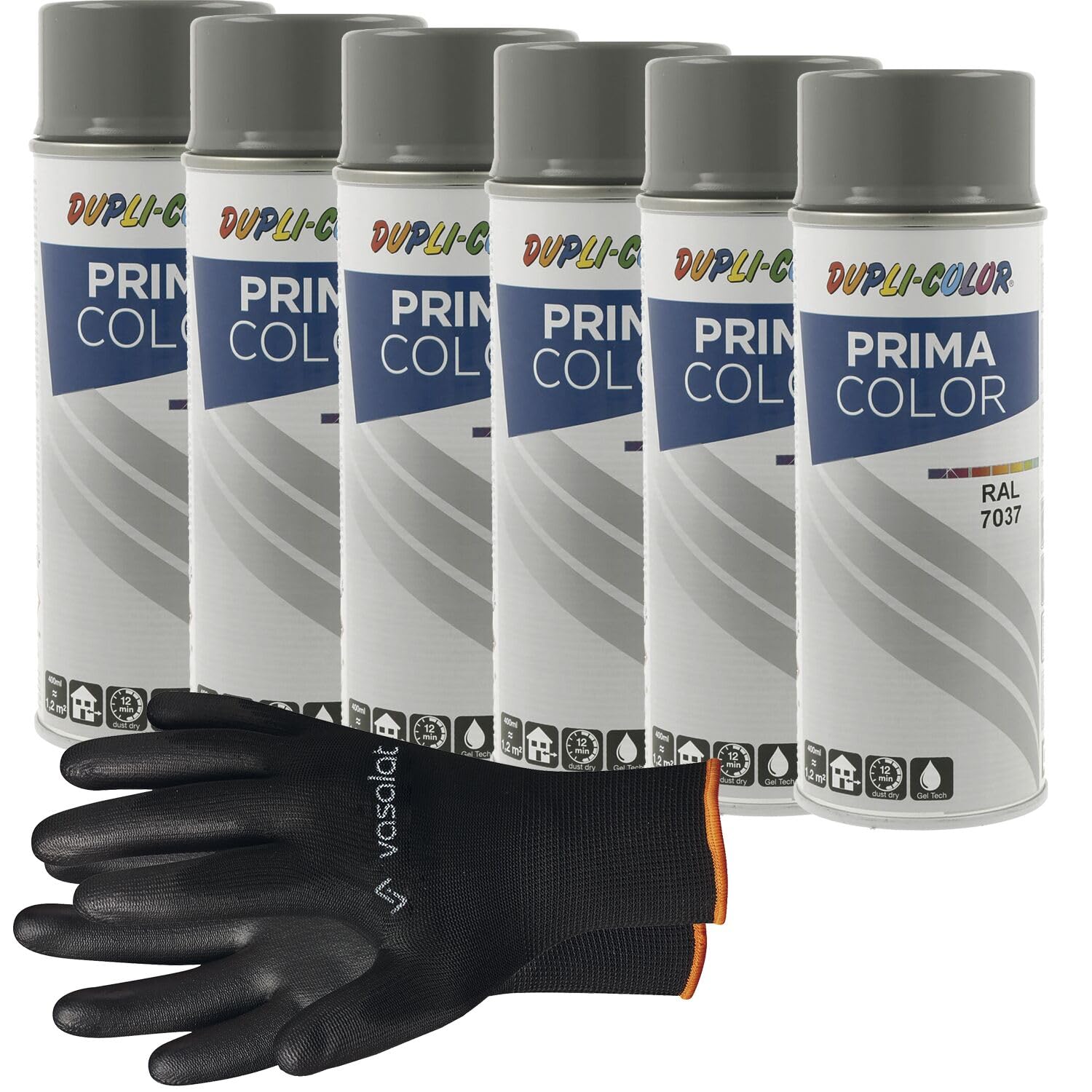 vasalat Dupli-Color Lackspray staubgrau glänzend RAL 7037 - Sprühlack für Metall, Kunststoff und Holz - wetterfeste Sprühfarbe für den Innen- und Außenbereich UV -beständig, 6 Stück