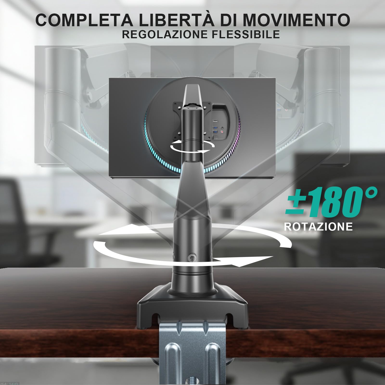 WALI Supporto per monitor singolo per schermi da 13-34", braccio regolabile per monitor singolo, schermo normale fino a 32", 12 kg, supporto per monitor da scrivania, VESA 75/100 mm (GSMP001N), nero