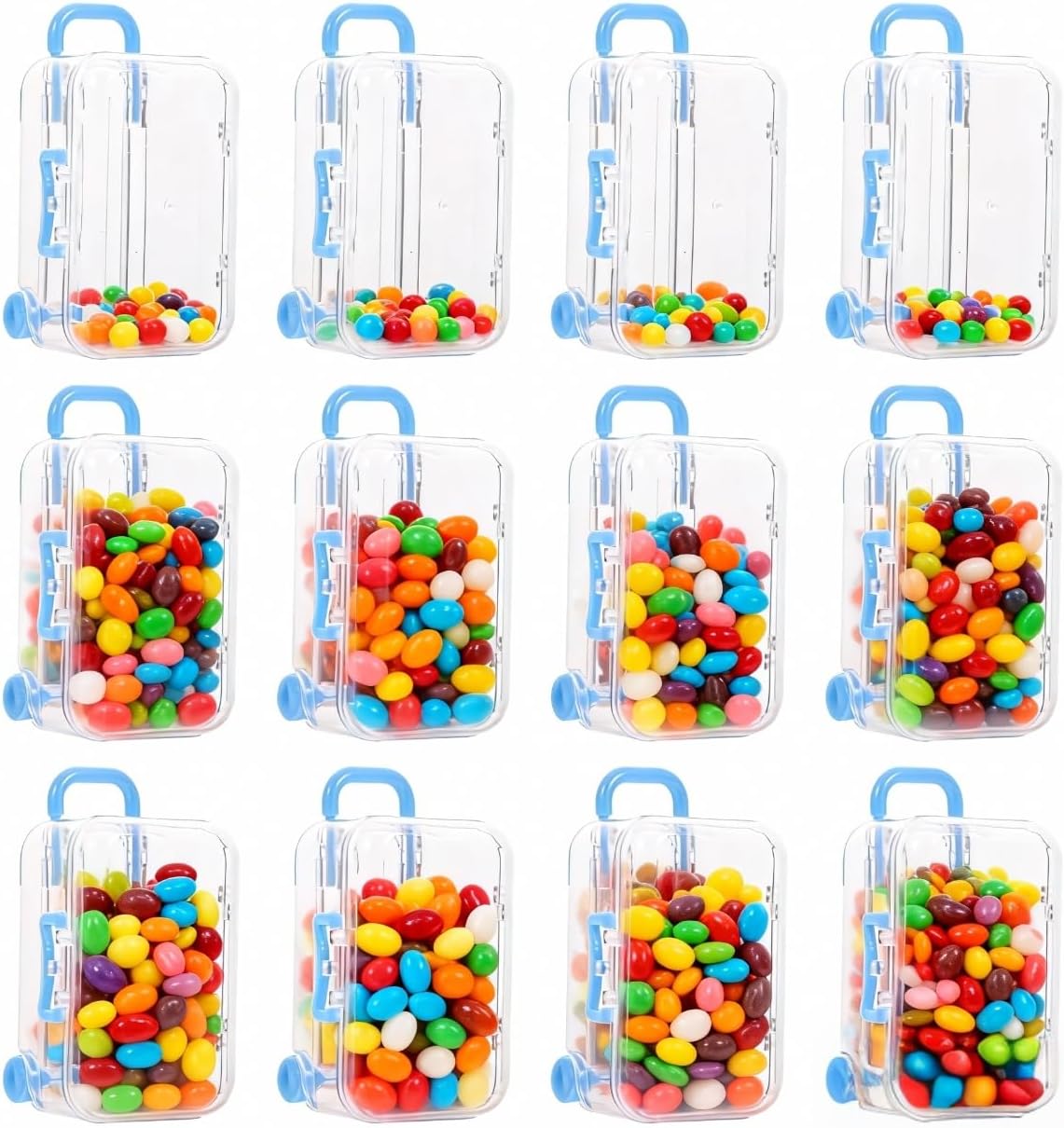 DOITOOL 12 Pcs Mini Suitcase Candy Boxes Wedding Favor Boxes Party Gift Packaging Boxes 3X2X1.5In Clear Portable Decorative Storage Containers