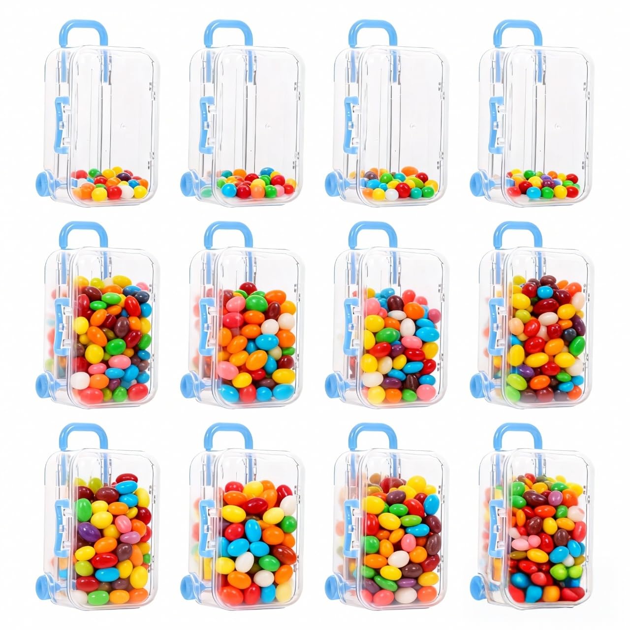 Mini valise plastique transparent bleu lot pour emballage cadeau bijoux et dragées de mariage