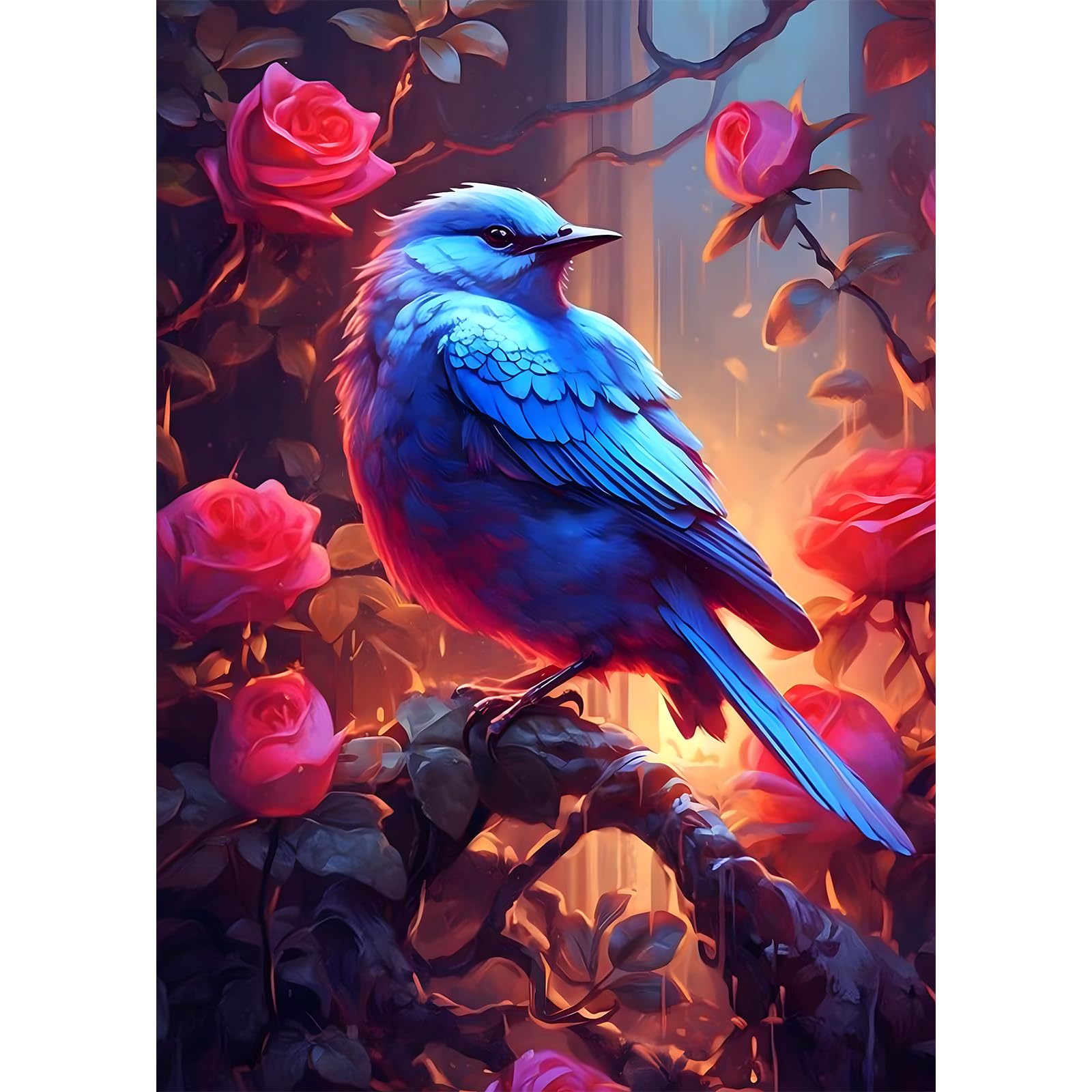 Kit Diamond Painting Fleur Et Oiseau DOMROM - 5D Strass, Toile 30x40cm - Loisir Créatif Adulte Et Enfant