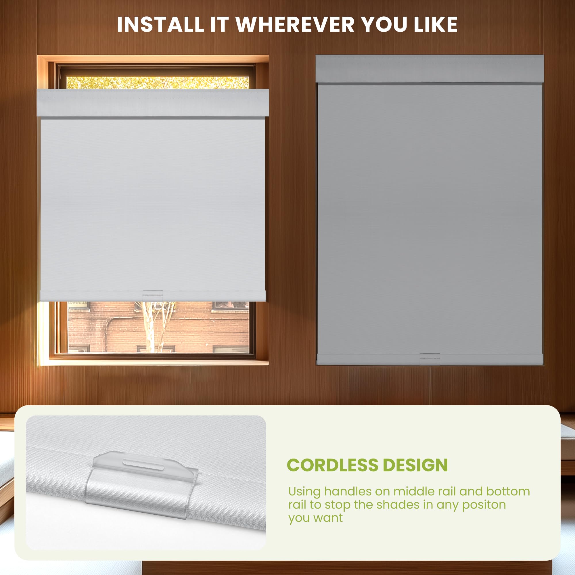 MoDanCeQ Cordless Blackout Roller Shades – Custom Size Linen Fabric Blinds, Thermal Insulated & UV Protection For Bedroom, Office