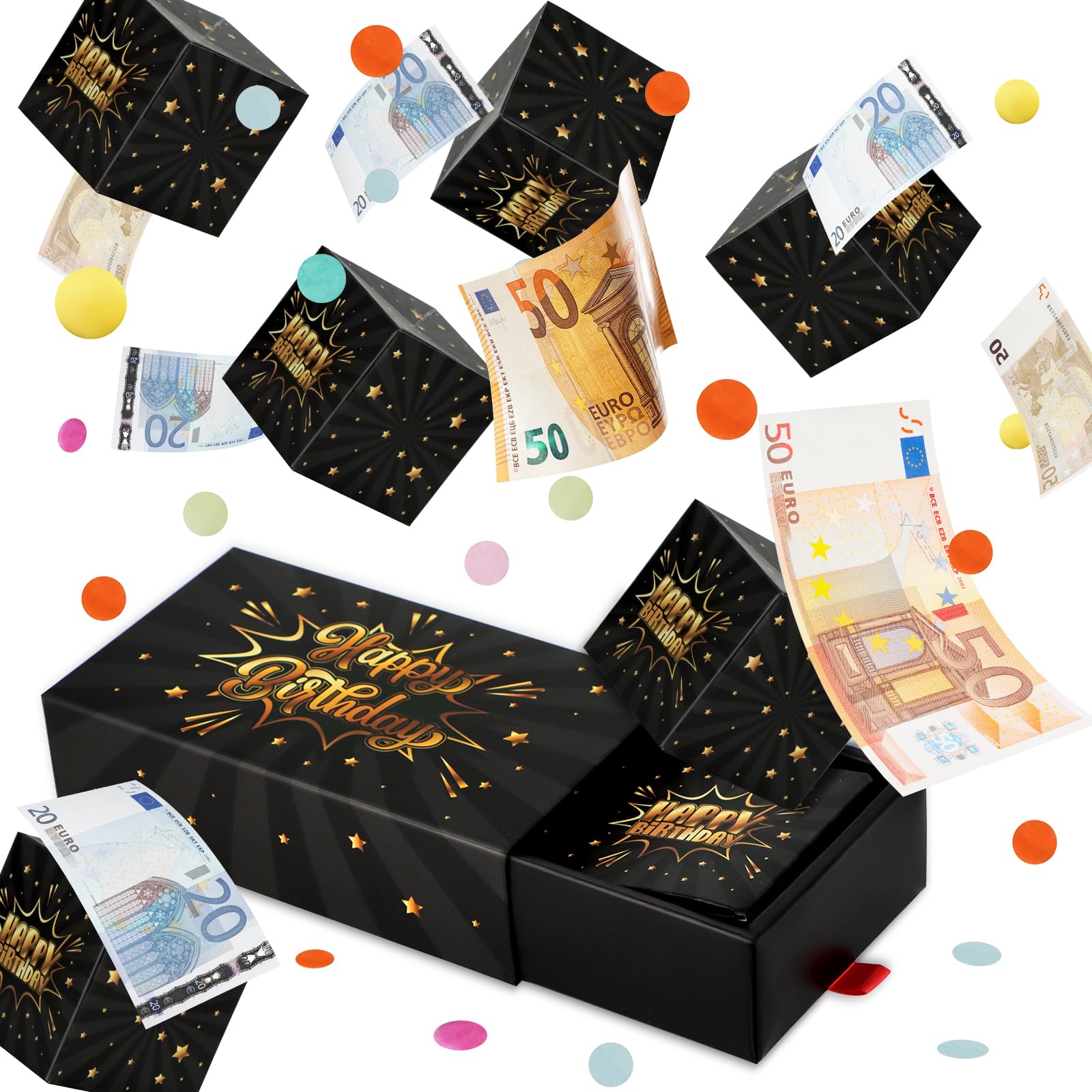 Giftota Money Gifts DIY Surprise Box, Happy Birthday Pop Up Explosion Box with Confetti - Black — image 1