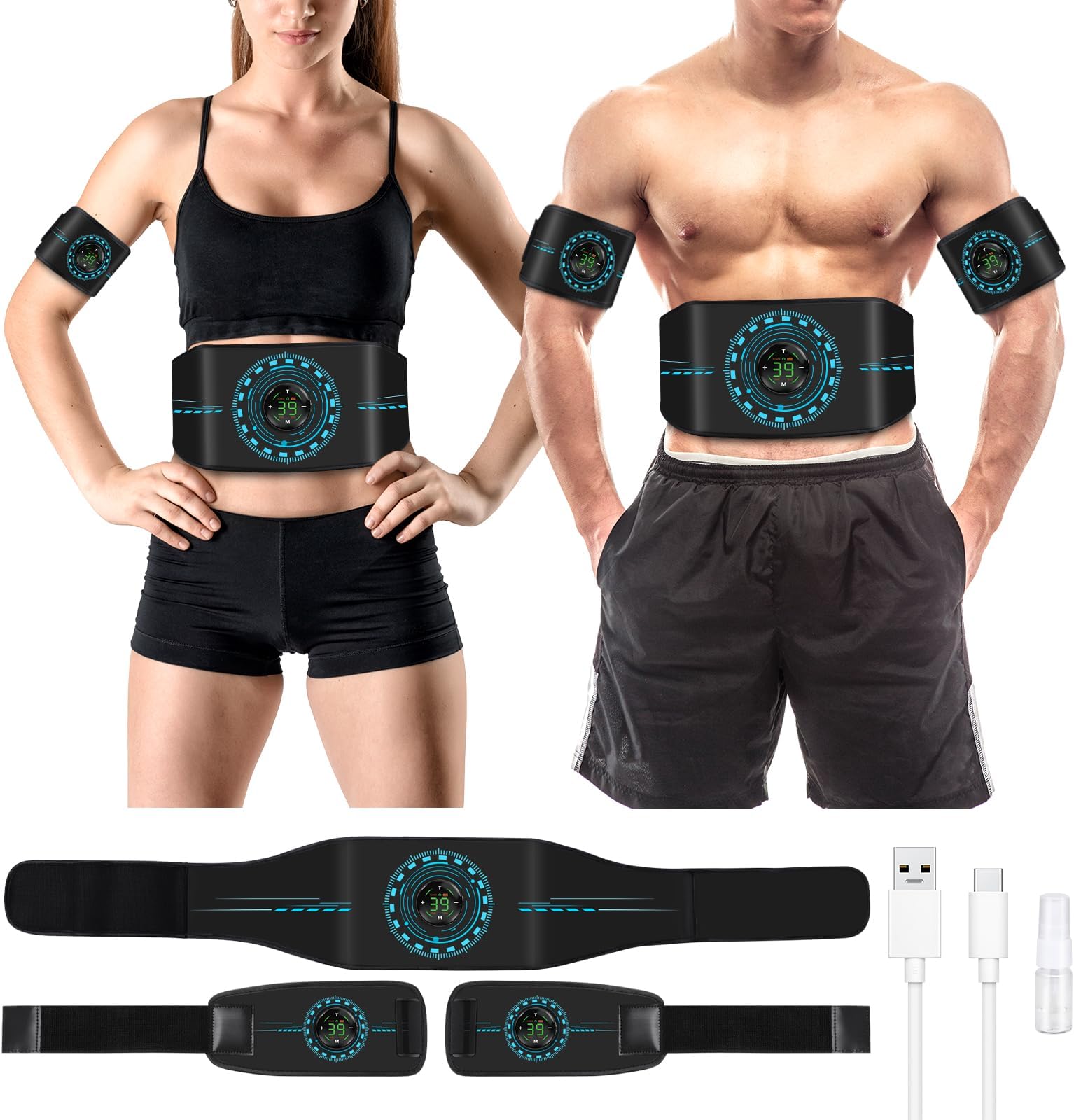Electronic Muscle Stimulator, Ab Toning Belt Muscle Toner Fitness Training for All Body, Rechargeble for Fitness Strength Training Workout Equipment for Men and Women