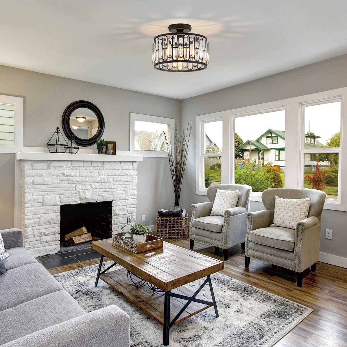 Crystal Ceiling Light Fixture - Modern Semi Flush Mount Chandelier with Crystals for Bathroom Bedroom Entryway Hallway Closet 1 Light 11.6" Diameter