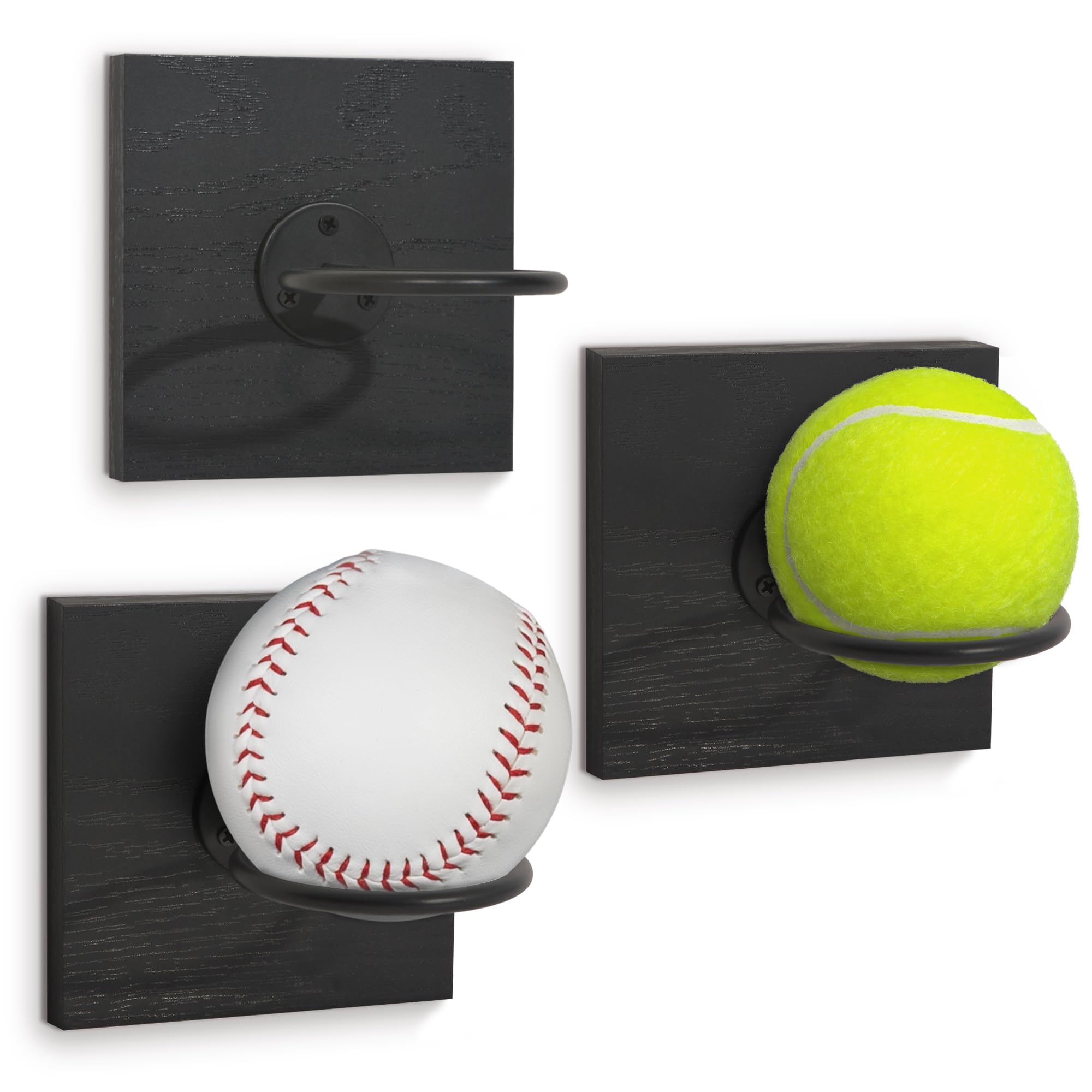 Americanflat Baseball Display for Wall Set of 3 - Ideal for Tennis Ball, Softball and Baseball - Space-Saving Sports Ball Organizer for Kids Room, Office, Gym, Bedroom - All-Star Collection - Black