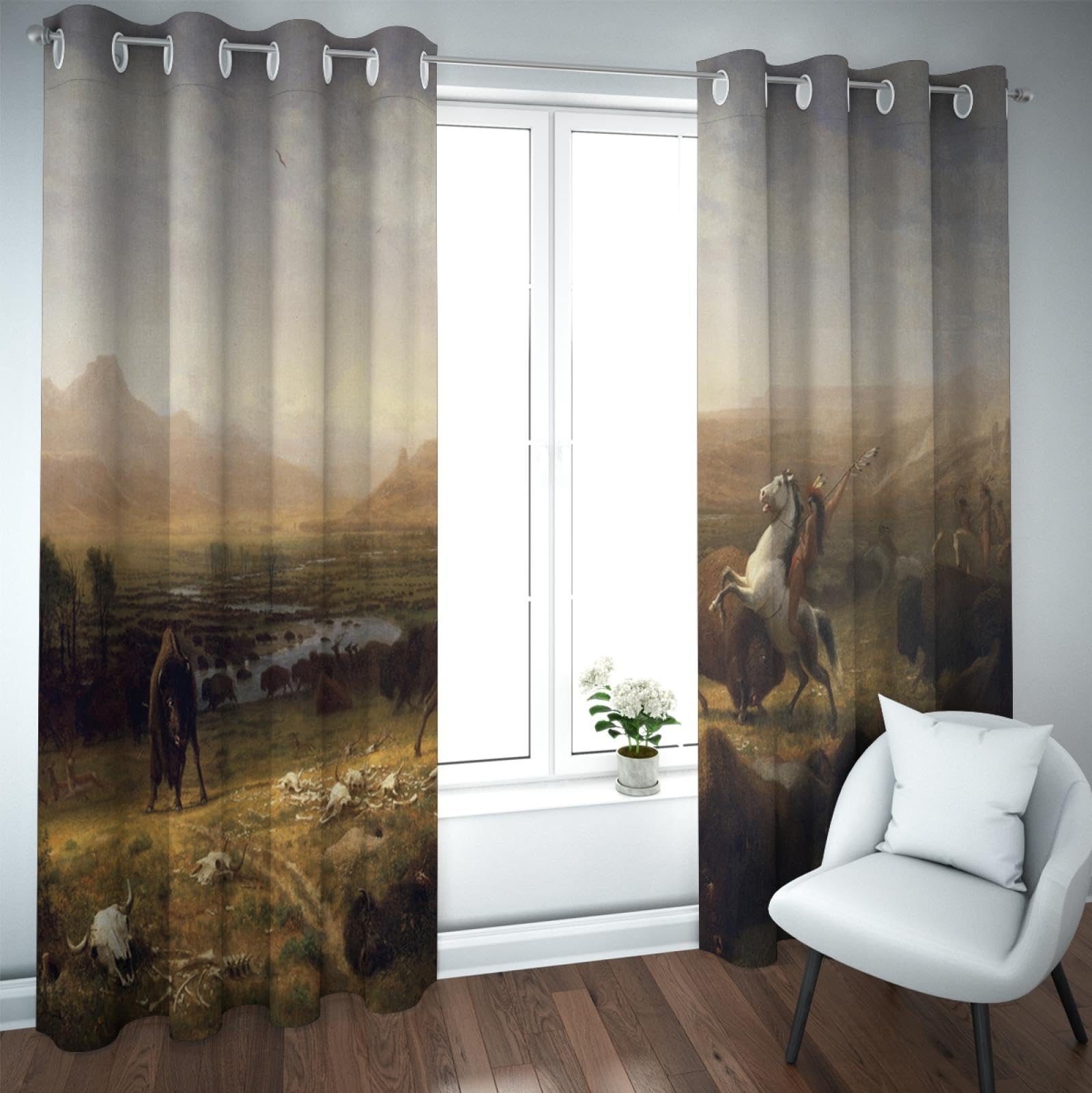 Rideaux occultant motif de buffle style tribal rétro pour tamiser la lumière du salon ou chambre