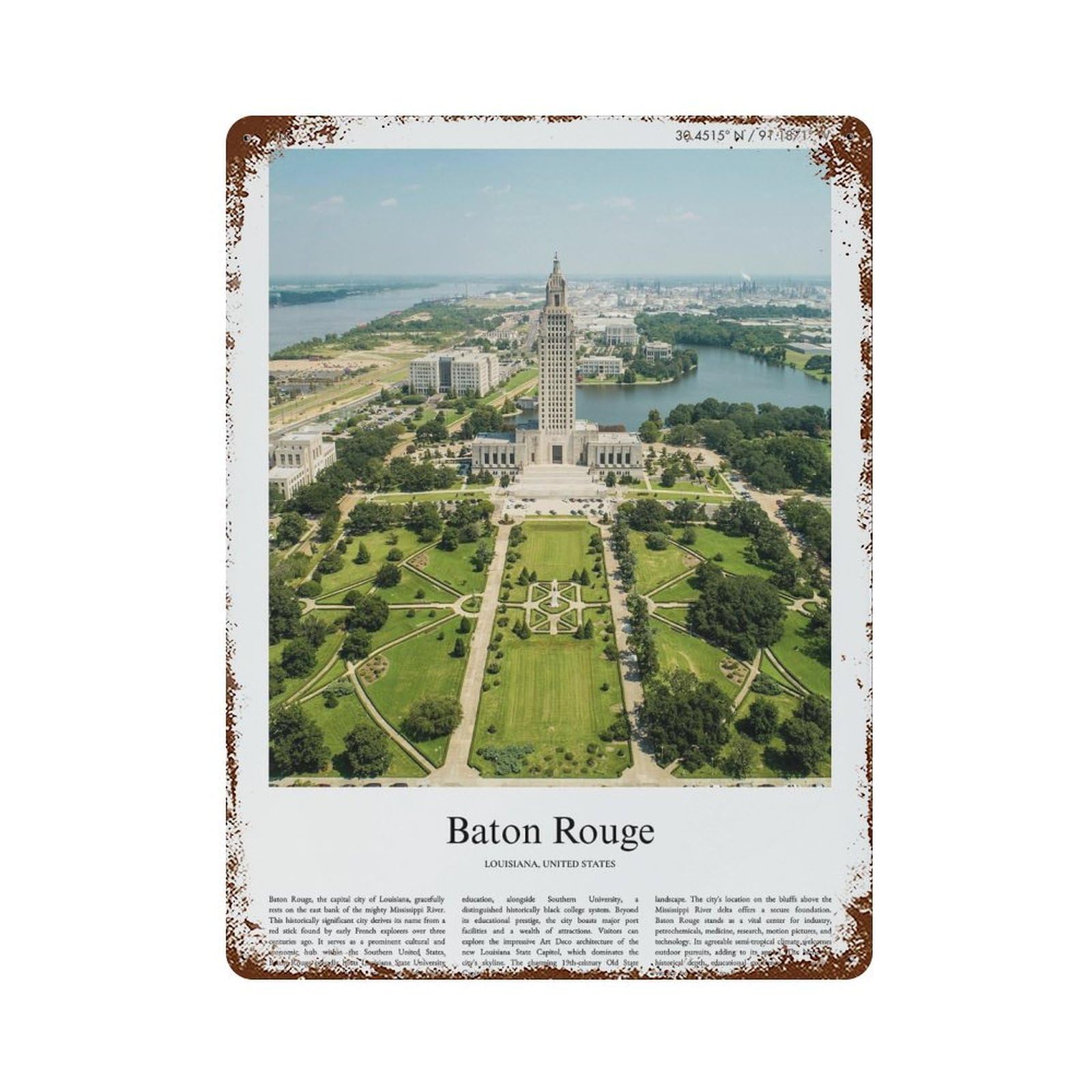 xiaoxiaoshen Baton Rouge Louisiana, United States, USA City Scenery Wall Decor Art Metal Tin Poster Modern Home Decor Art Home Bar Shop Decorations Vintage Sign 40x30cm