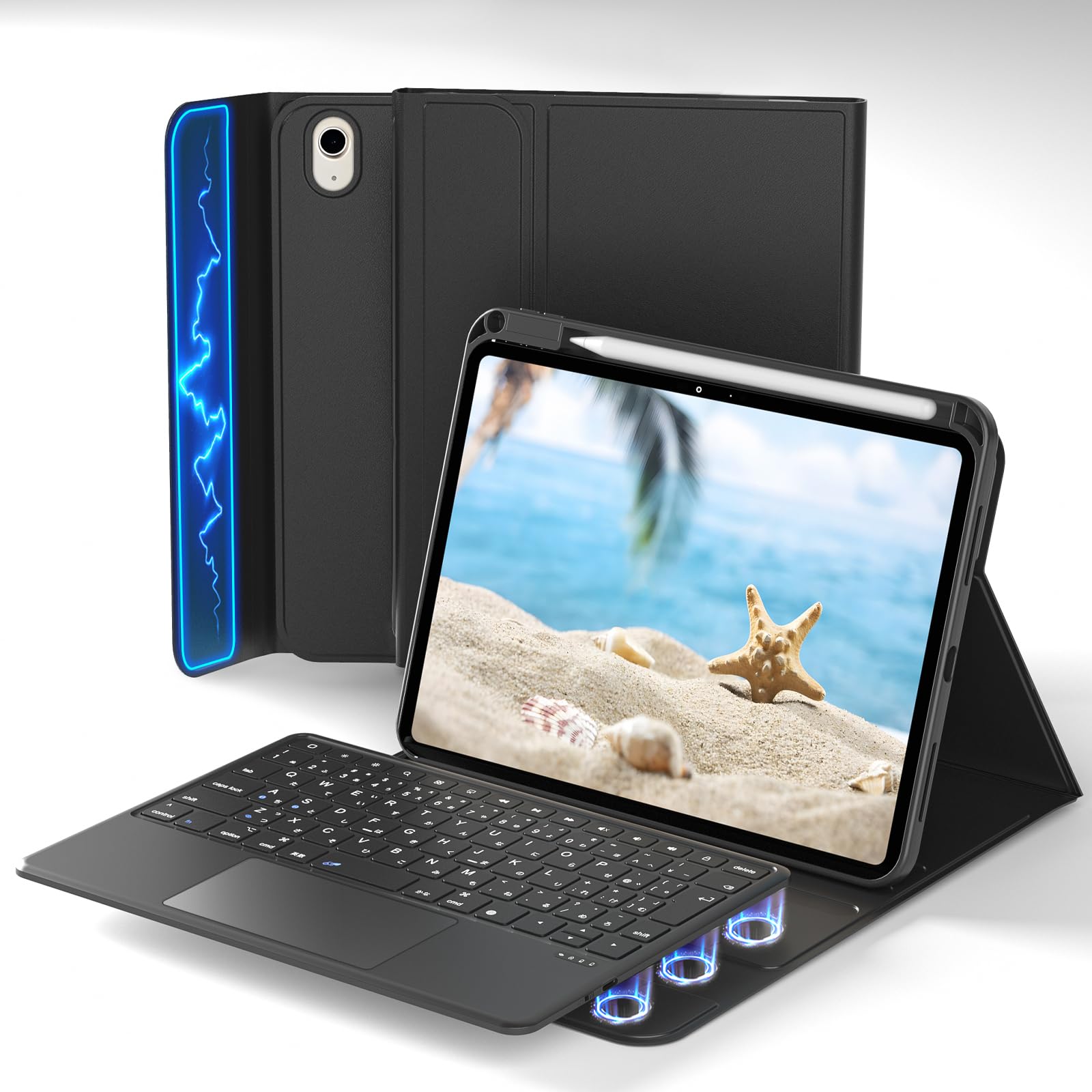 【最新型】Omikamo iPad AirM4/ M3/M2用 標準JIS配列 3台マルチペアリング Air第5/4世代 Pro第4/3/2/1世代用