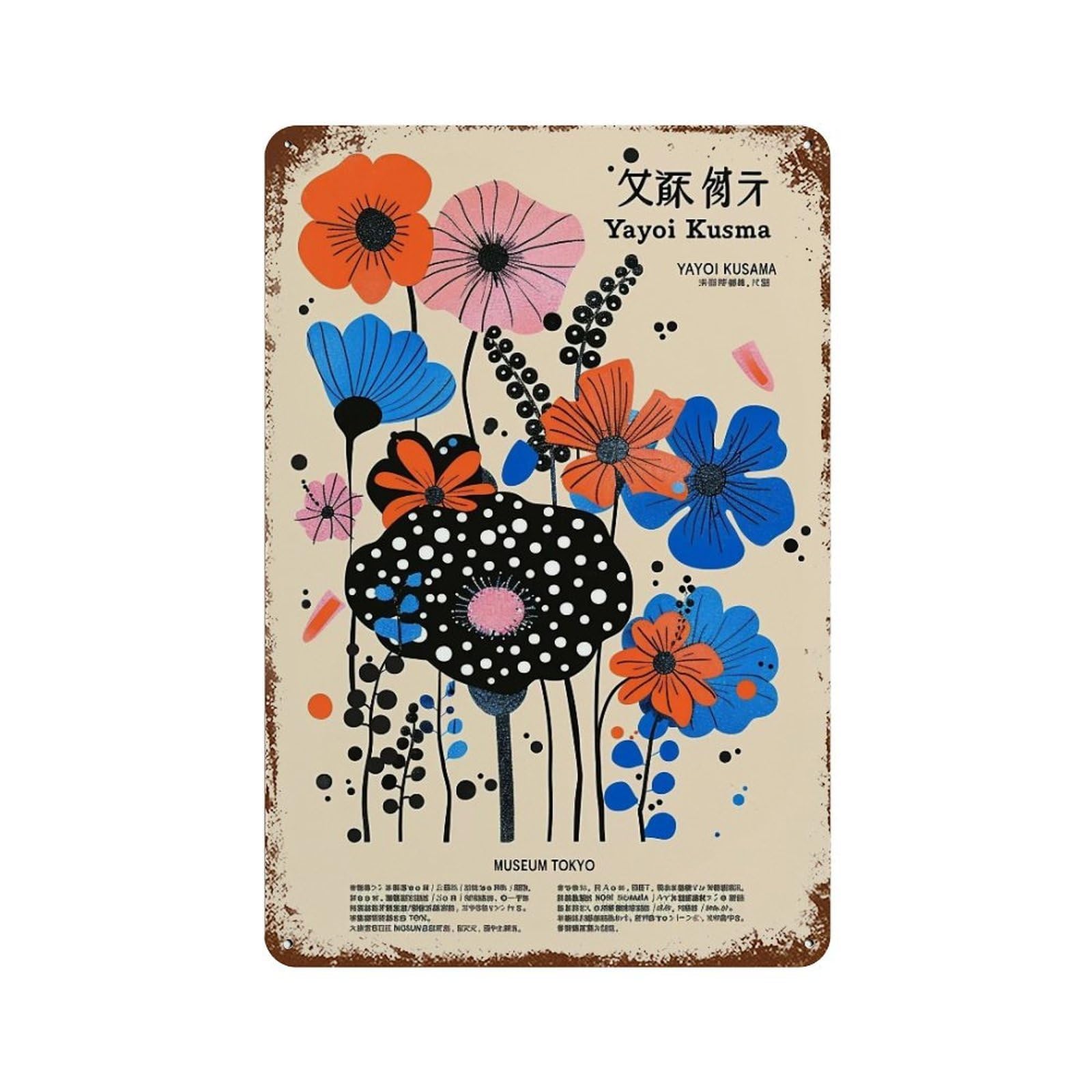YHGERTKU Yayoi Kusama Flower 02 Wall Art Retro Iron Vintage Metal Tin Sign Poster Modern Decor for Living Rooms Gift 30x20cm