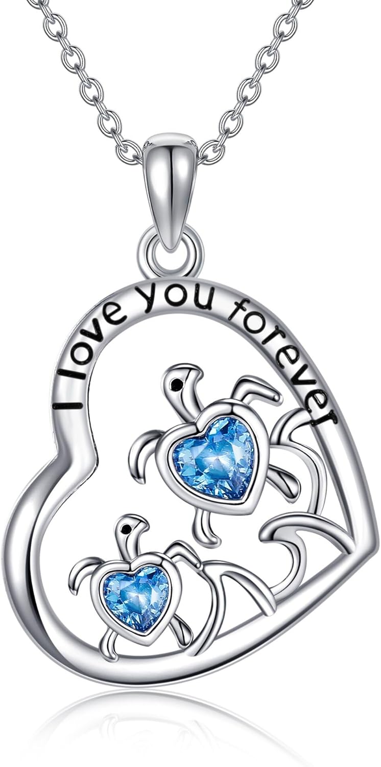 Turtle Necklace 925 Sterling Silver Sea Turtle Pendant Necklaces Wave Jewelry Gifts for Women