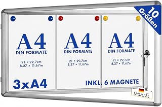 MoB Schaukasten 3xA4 Wetterfest für Innen & Aussen inkl. 6 Magnete Montagematerial Infokasten Aushang Aushangkasten Magnetische & beschreibbare Rückwand Plakatschaukasten mit Alurahmen & Acrylglas