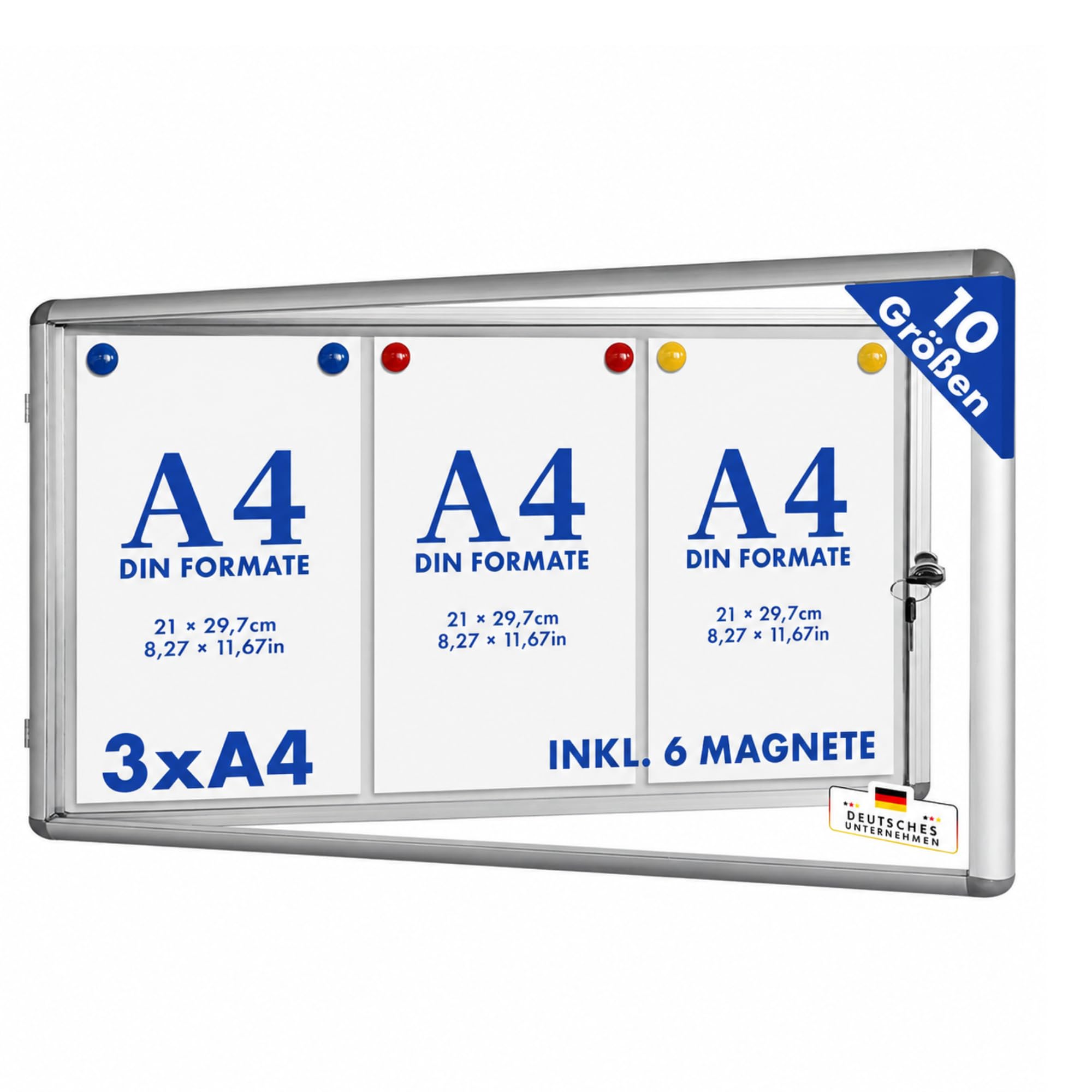 MoB Schaukasten 3xA4 Wetterfest für Innen & Aussen inkl. 6 Magnete Montagematerial Infokasten Aushang Aushangkasten Magnetische & beschreibbare Rückwand Plakatschaukasten mit Alurahmen & Acrylglas