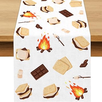 SMores Table Runner Bonfire Camping Party Decoration Dessert Birthday Dining Room Home Kitchen Table Decor 13" x 90"