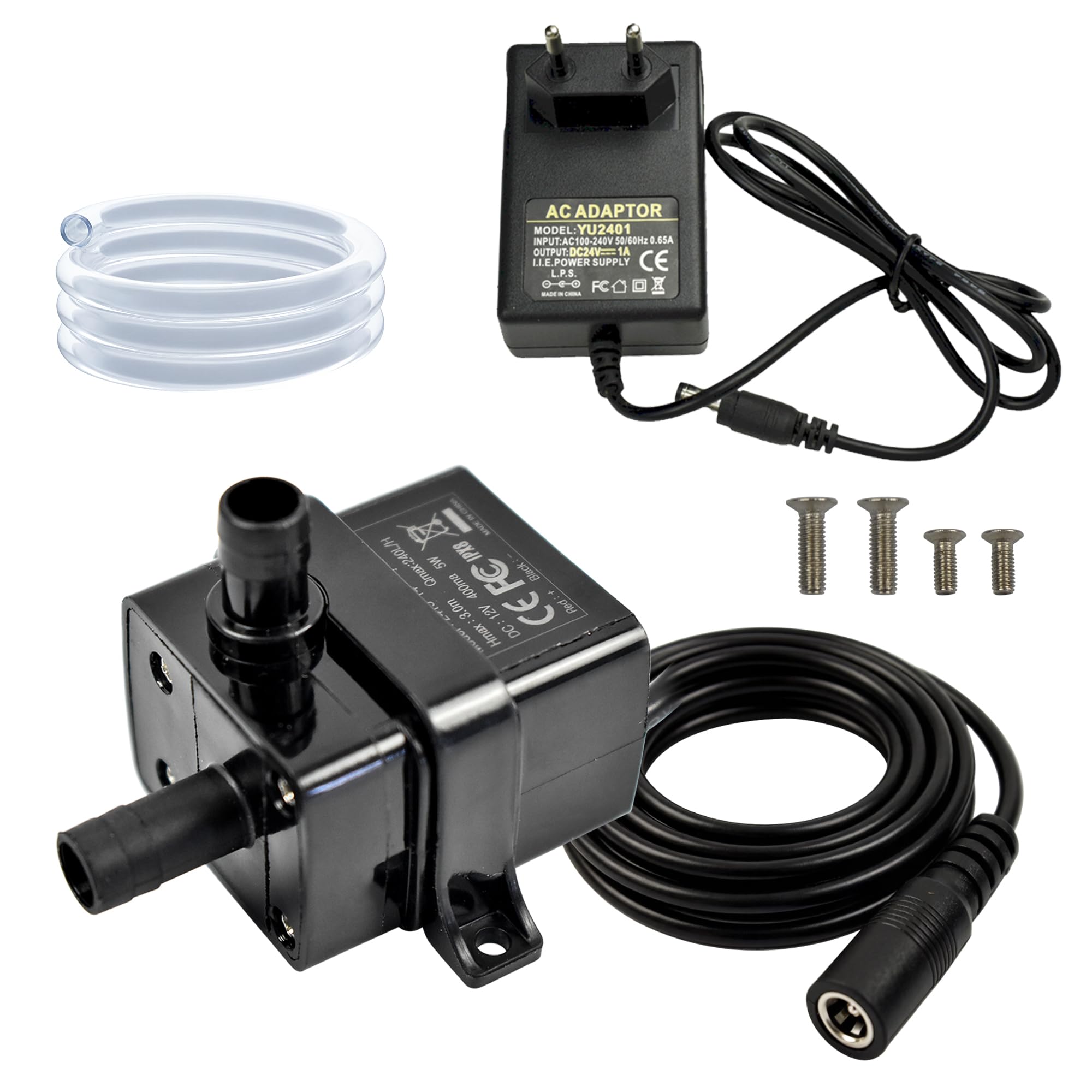 CONQUERALL Pompa bezszczotkowa DC 12 V 63 GPH 3 m 5 W pompa zanurzeniowa z rurką 1 m i zasilaczem (UE) do samodzielnego chłodzenia wodą PC
