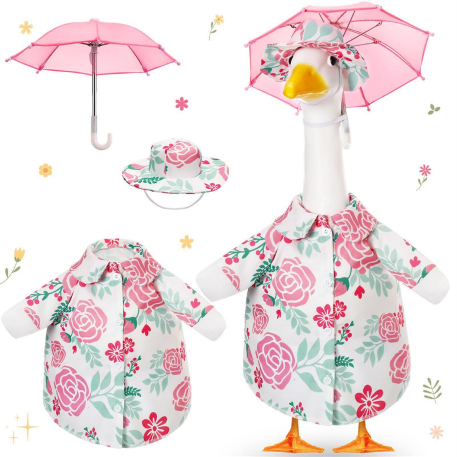 Kalttoy Multicolor Fascinating Floral Geese Outfit And Umbrellas Set Celebratory Geese Costume For Garden Decors And Event Polyester Outfit