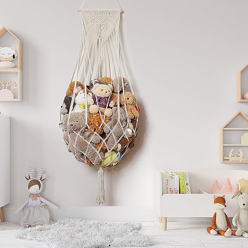 Miniatura 3 de Red de animales de peluche o hamaca para colgar en la pared, organizador para guardar juguetes de peluche, estilo bohemio, macramé, decoración de