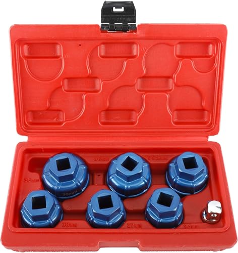 BTSHUB El kit de herramientas de 7 llaves de filtro de aceite resistente incluye 6 llaves de enchufe de 0.945in, 1.063in, 1.181in, 1.280in, 1.417in,