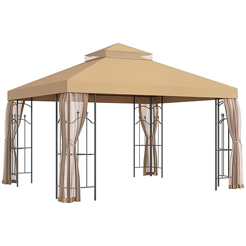 Outsunny 10' x 12' Patio Gazebo with Corner Frame Shelves,