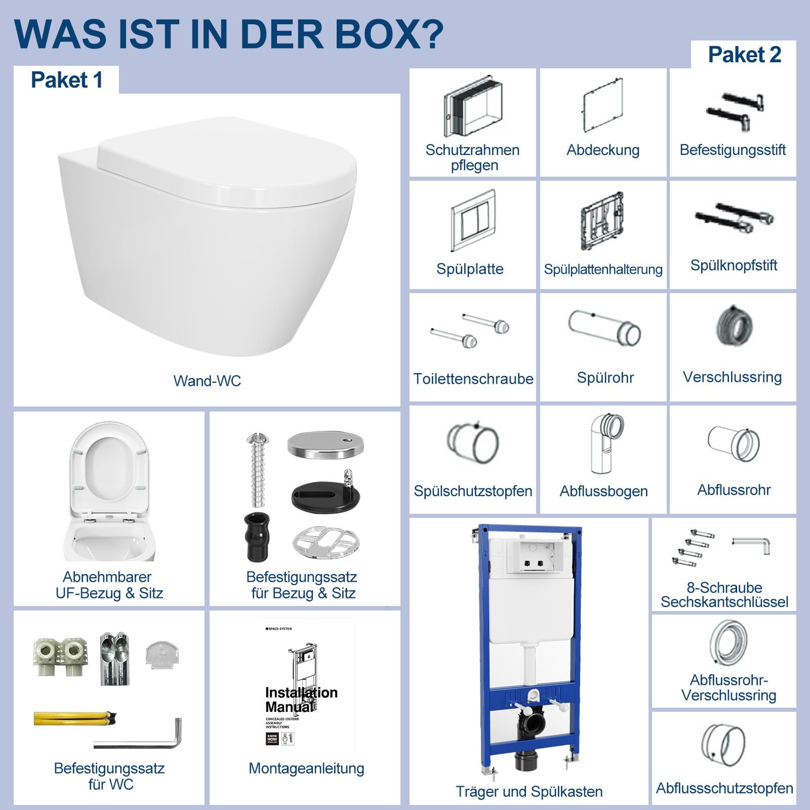 GarveeLife WC Suspendu Réservoir Encastré d-Shape Blanc 3/6L