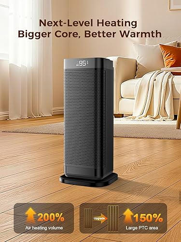 Miniatura 2 de Calentadores de espacio para uso en interiores, calentador portátil de 1500 W con control remoto y termostato, oscilación de 90, 4 modos,